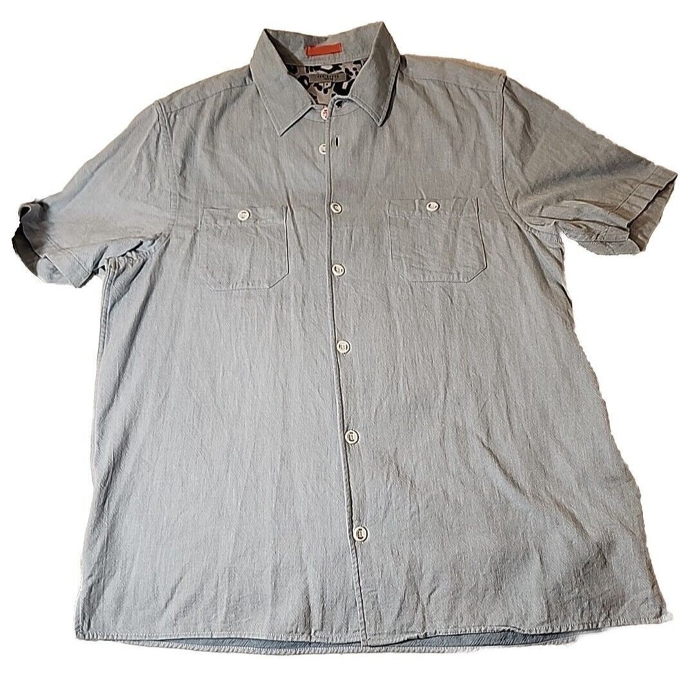 Ted Baker London Mens Small Short Sleeve Button Up Shirt Blue Polished Cotton